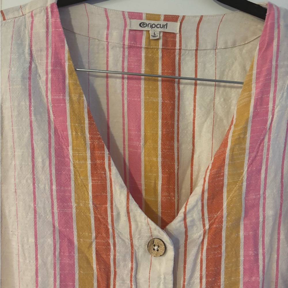 Rip Curl Striped Linen Dress Button Up Size Large - image 4